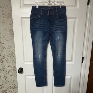 Bamboo Jeans Women's Blue Distressed High Rise Skinny Jeans Size 15